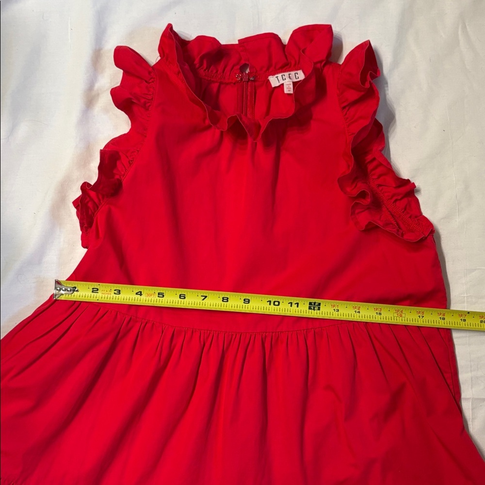 TCEC Vibrant Red Ruffle Dress SZ M 100% Cotton. - Picture 5 of 7